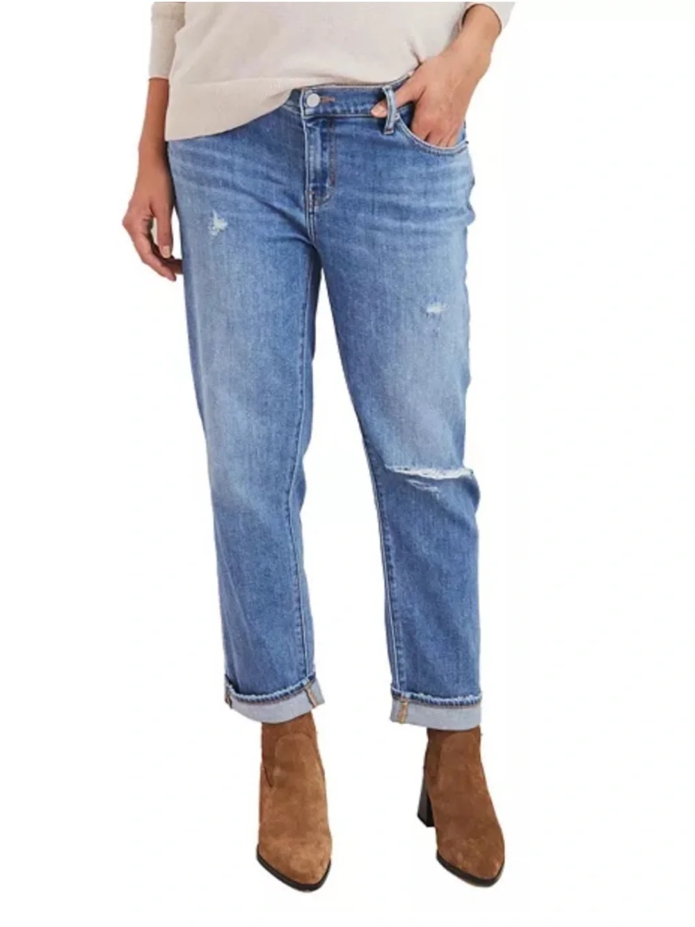 Hatch Boyfriend Light Wash Distressed Maternity Jeans Sz 26